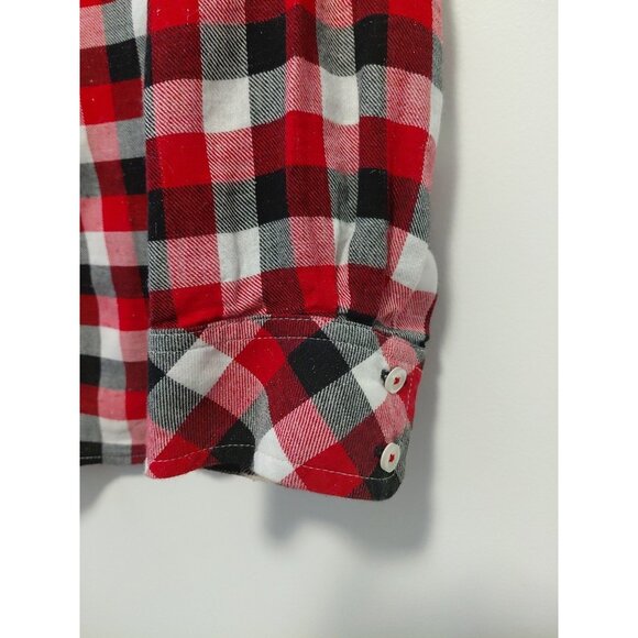 Talbots Flannel Shimmer Button Up Blouse Red White Gold Plaid Cozy Cabin Med - Picture 4 of 7